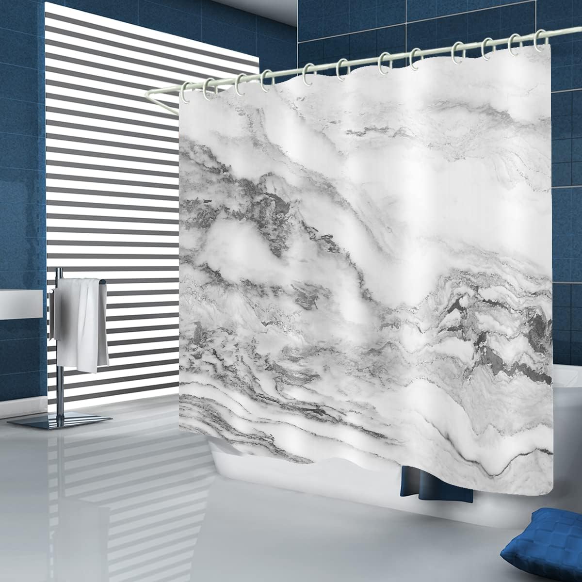 Cortina de ducha de baño 3D de mármol, cortina de ducha estándar de lujo para bañera, cortina de ducha de tela lavable impermeable, 12 ganchos