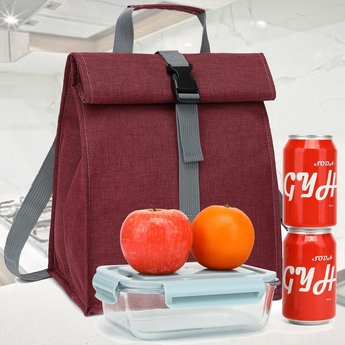 Lonchera térmica para hombresmujeresniños, lonchera reutilizable con correa ajustable para el hombro, contenedor térmico para el almuerzo para