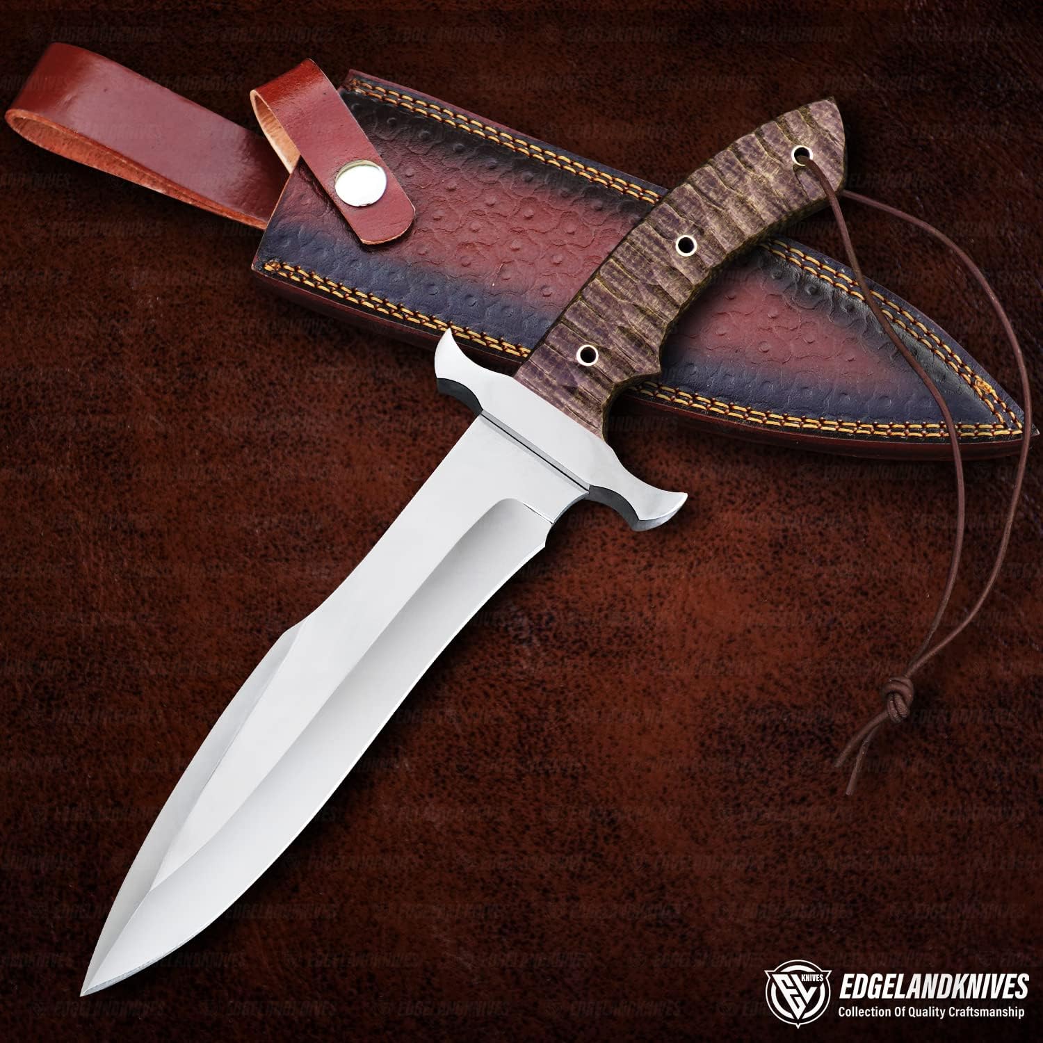 Cuchillo Bowie grande con funda de 13.5 pulgadas, cuchillo Bowie de acero inoxidable D2 pulido espejo – Cuchillo Bowie personalizado afilado para
