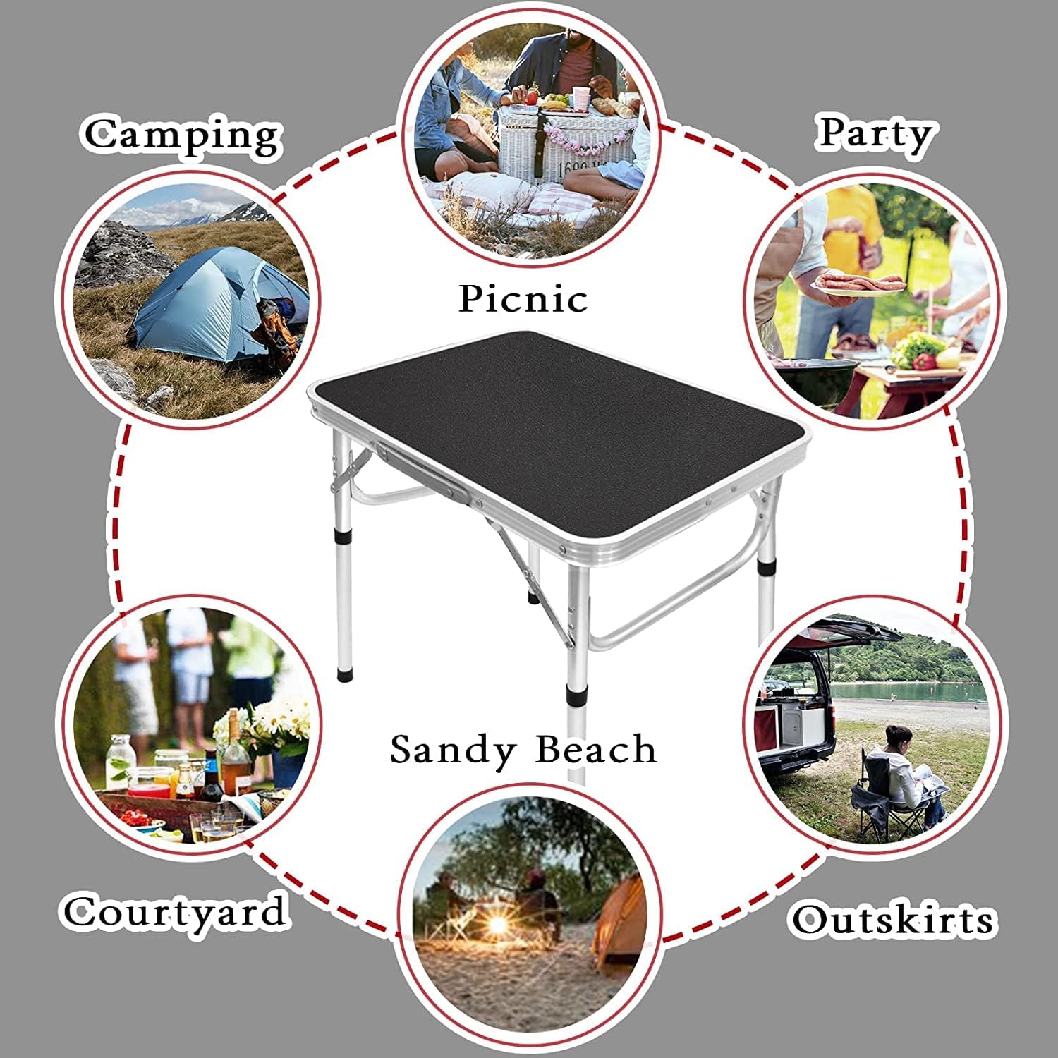 Mesa plegable pequeña, mesa de campamento portátil, altura ajustable, mesa de picnic de 2 pies, mesas de comedor plegables ligeras con patas de