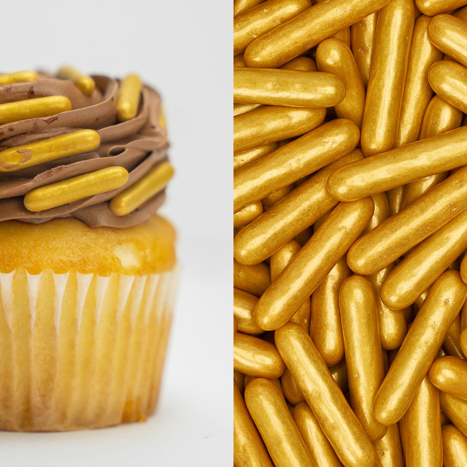 BAKELL Krazy Sprinkles – Gránulos comestibles de grado alimenticio 100 % dorado metálico, sin gluten, sin nueces, para pasteles, paletas, brownies y