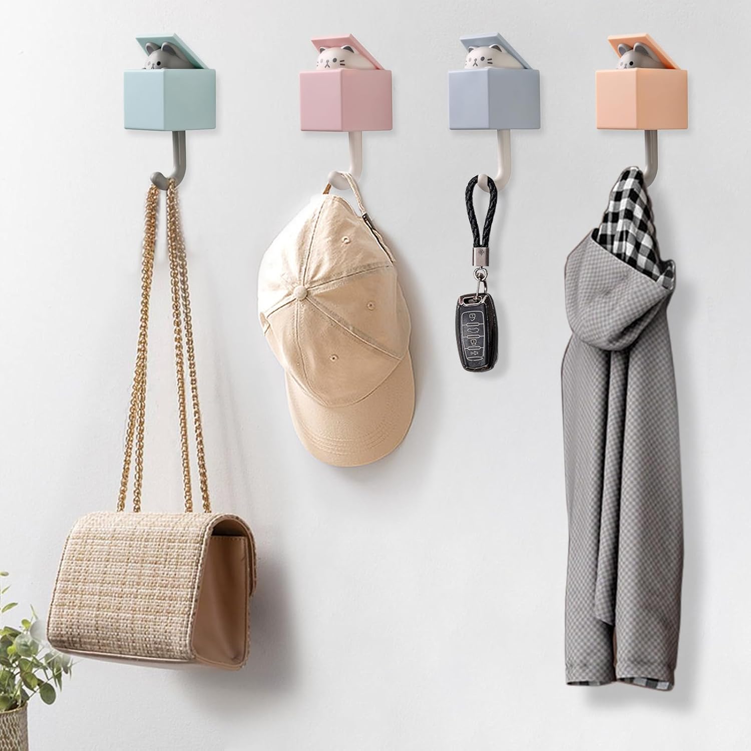 2 ganchos creativos para abrigos, lindos ganchos de pared para colgar sombreros, abrigos, llaves y toallas, práctico gancho de gato para decoración