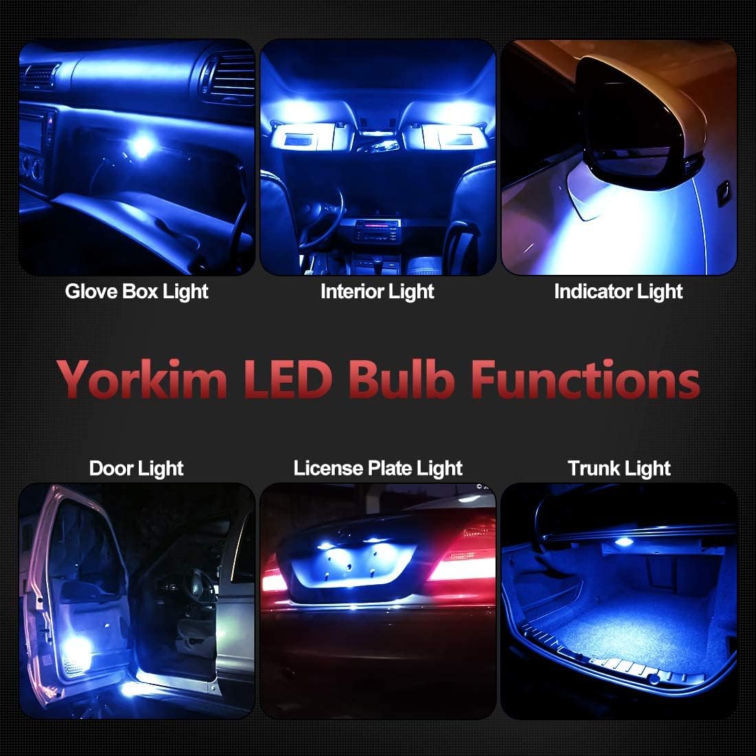Yorkim Bombilla LED T10 Canbus sin errores 6-SMD Super Bright EMC Chipsets, 194 LED interiores para cúpula de coche, mapa, puerta, placa de