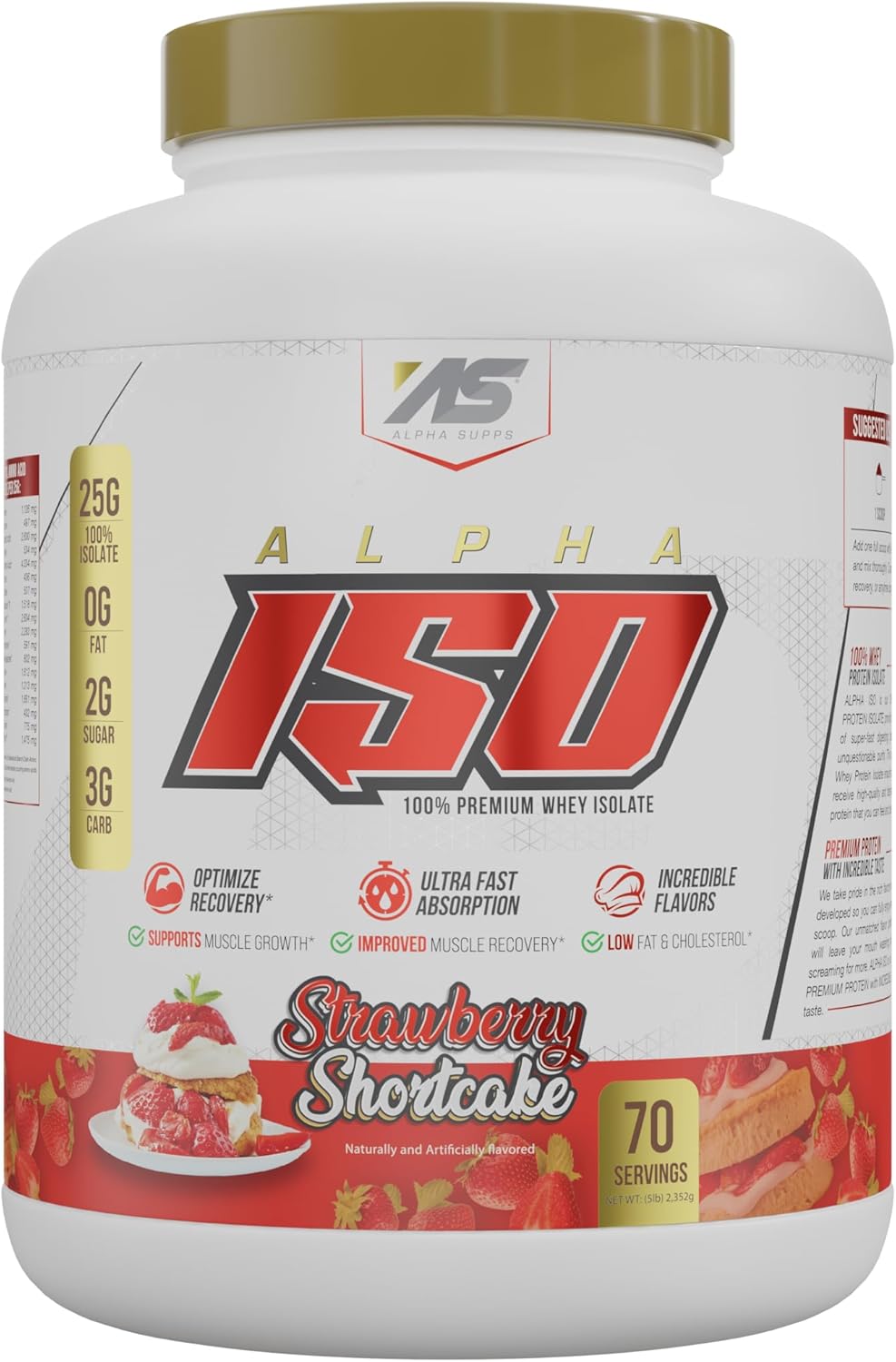 Alpha Supps ISO – Polvo aislado de proteína de suero de leche 100% bajo en carbohidratos, 0.88 onzas por porción, ayuda a apoyar el crecimiento