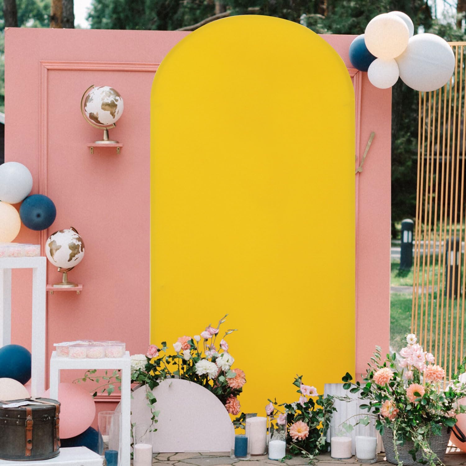 Chiara – Cubierta de arco de boda de 2.6 x 6 pies, cubierta de arco dorada para fiestas, eventos, cubierta de arco ajustable de elastano, tela para
