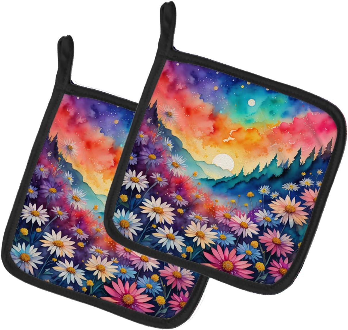 Caroline’s Treasures Colorful Asters Pair of Pot Holders Kitchen Heat Resistant Pot Holders Sets Oven Hot Pads for Cooking Baking BBQ, 7 12 x 7 12