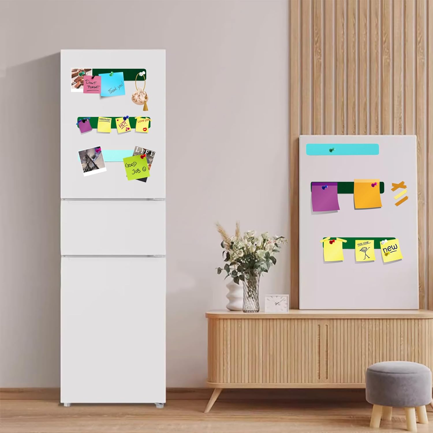 6 tiras rectangulares de corcho de fieltro con 35 alfileres, autoadhesivas, tablero de anuncios para oficina, escuela, hogar, decoración de pared,