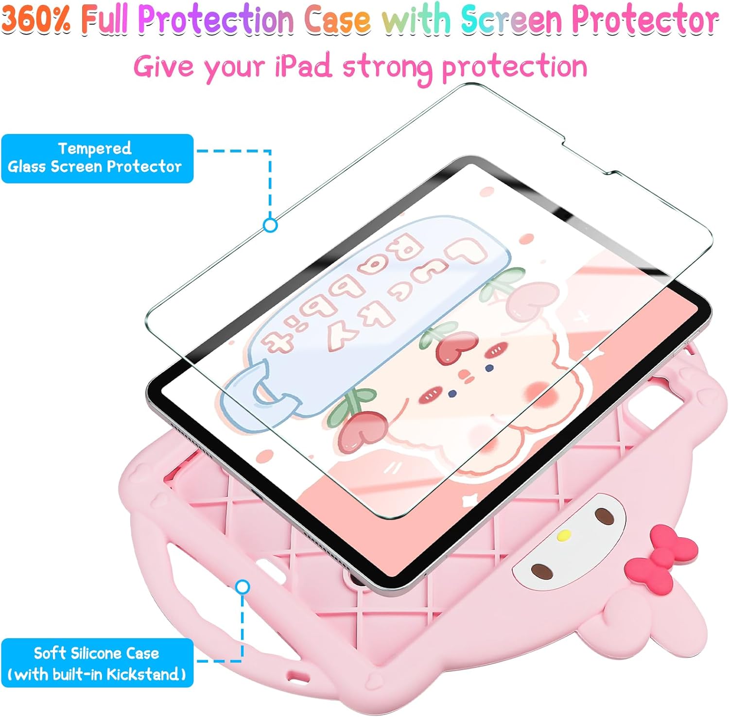JAKPAK Funda para iPad Air de 5 generación para niños, iPad Pro de 11 pulgadas con protector de pantalla y correa de hombro para niñas, funda de