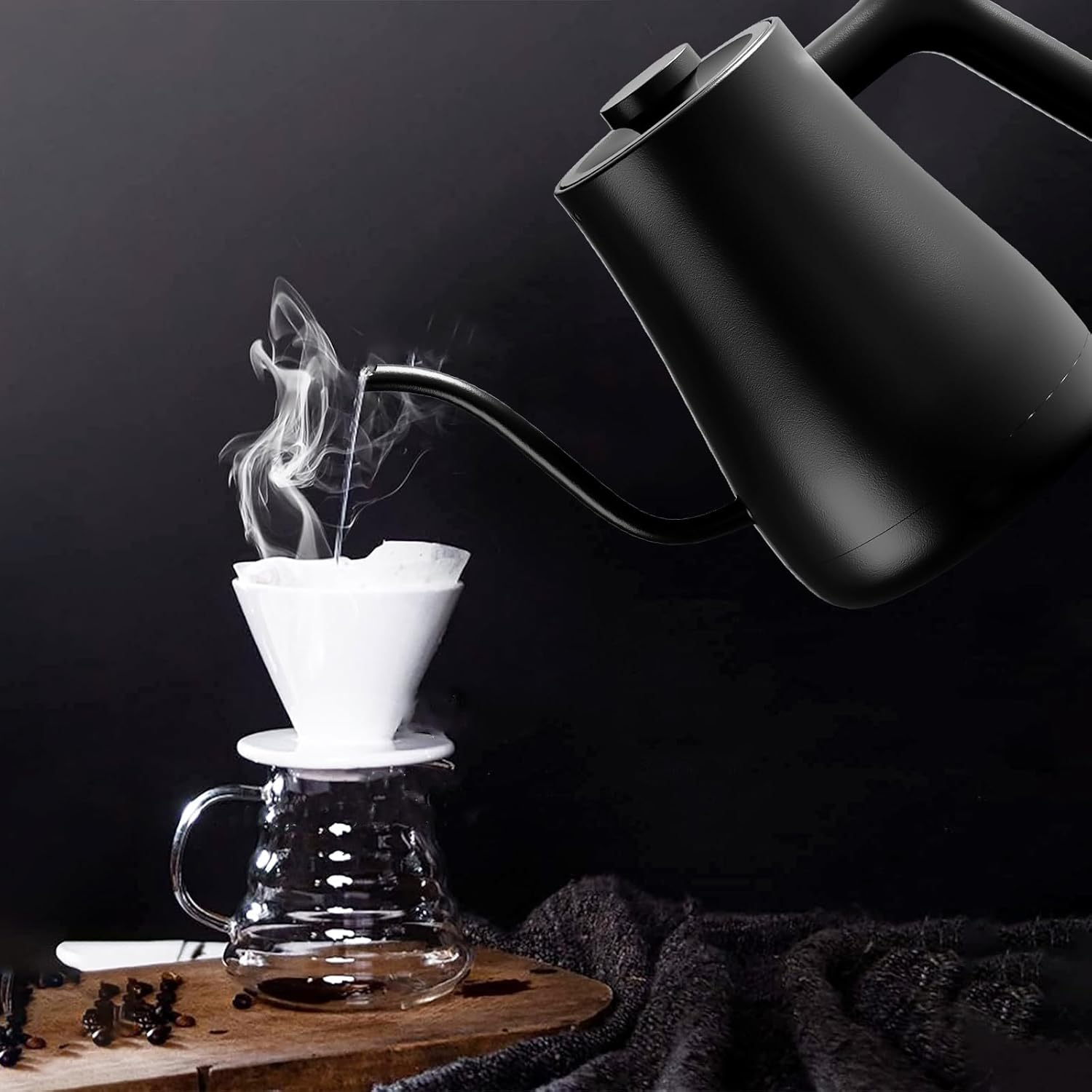 Hervidor eléctrico con 5 ajustes preestablecidos variables, hervidor de café de 1200 W para café y té, calentador de agua eléctrico de cuello de