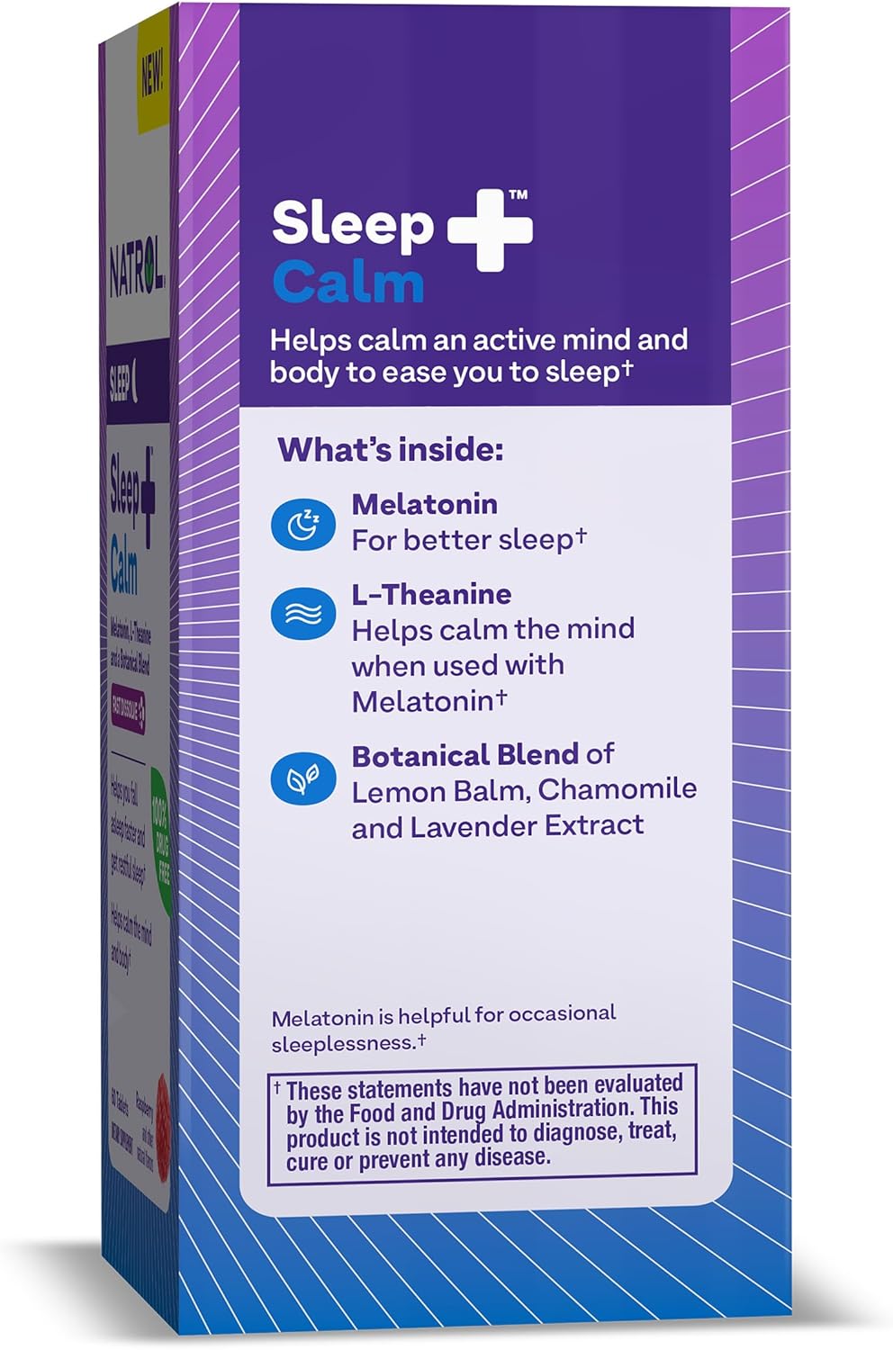 Natrol Melatonina Sleep + Calm de 6 mg con L-teanina de 50 mg y una mezcla botánica, suplemento dietético para un sueño reparador y una mente y