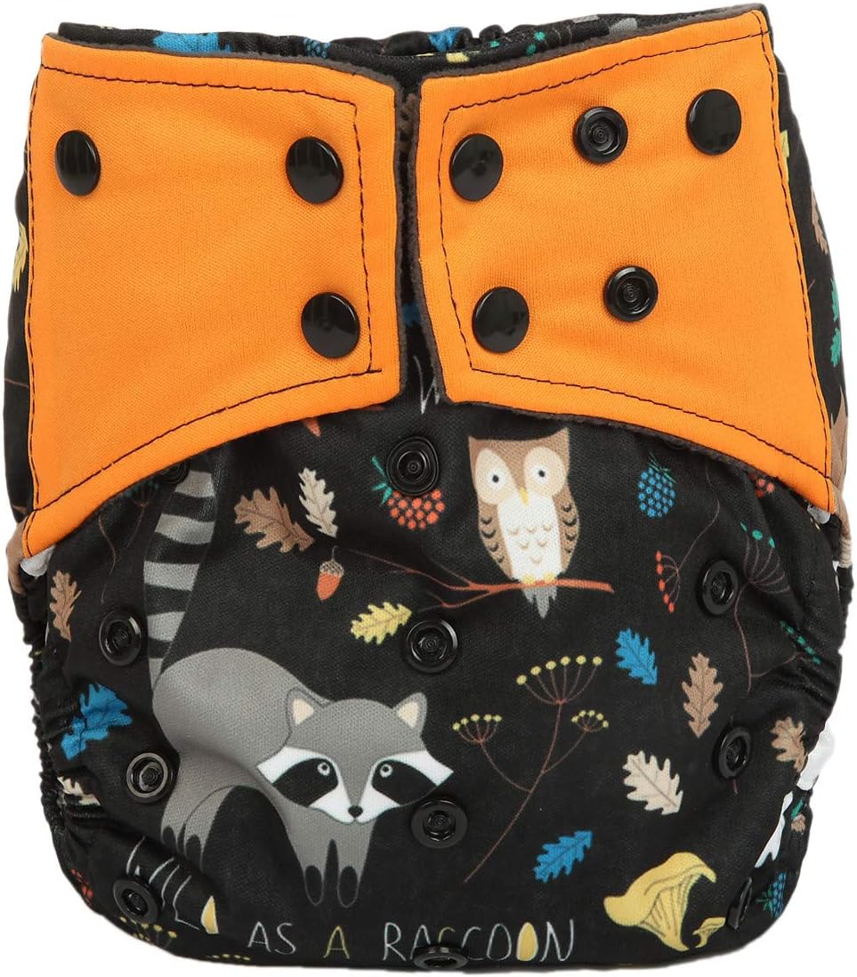 Pañal de tela de bolsillo para bebé, carbón de bambú, refuerzos dobles reutilizables para niños (animal mapache), 1 unidad (paquete de 1)