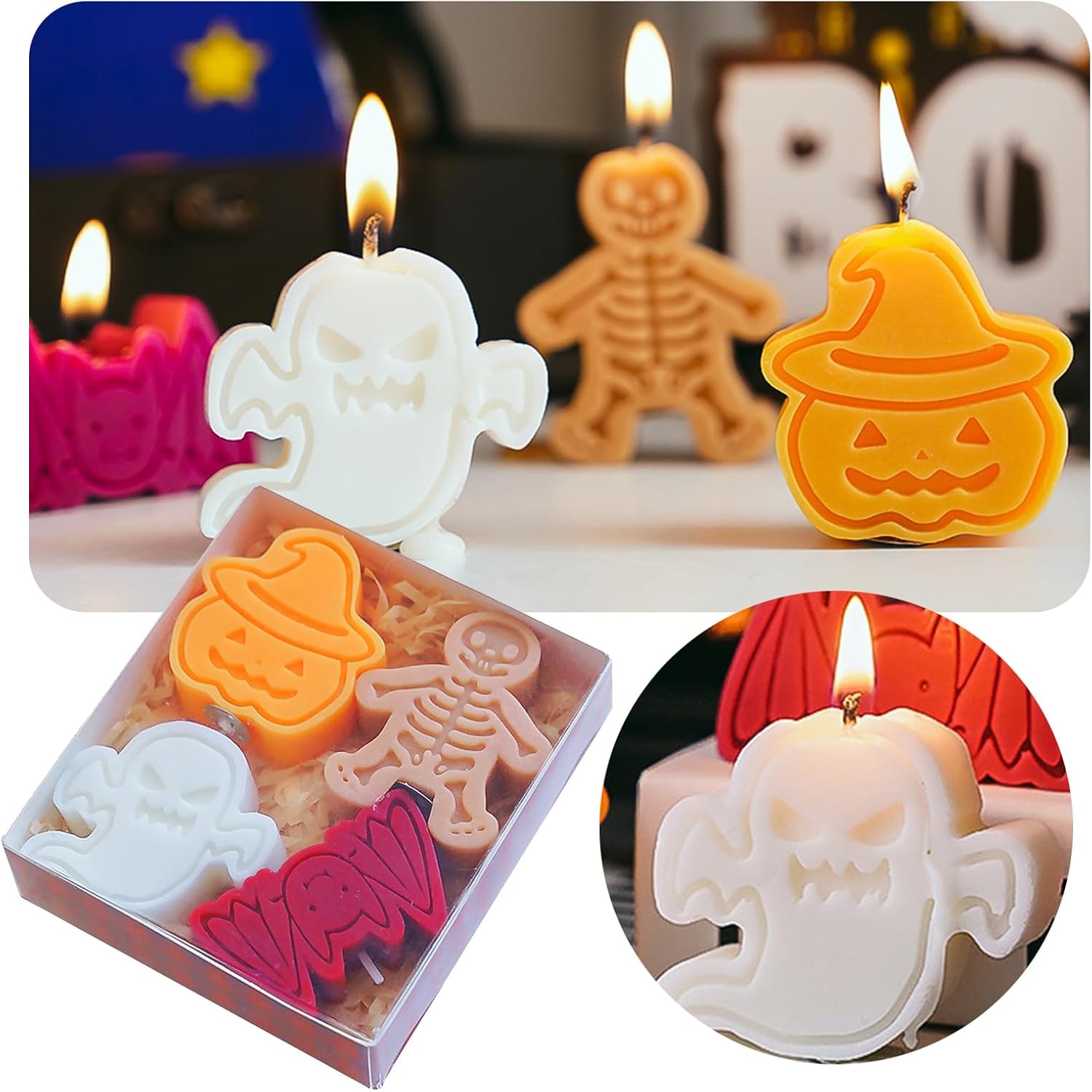 Vela perfumada de calabaza de esqueleto de Halloween creativa, fragancias divertidas y festivas, regalo de alta artesanía, caja de regalo perfumada