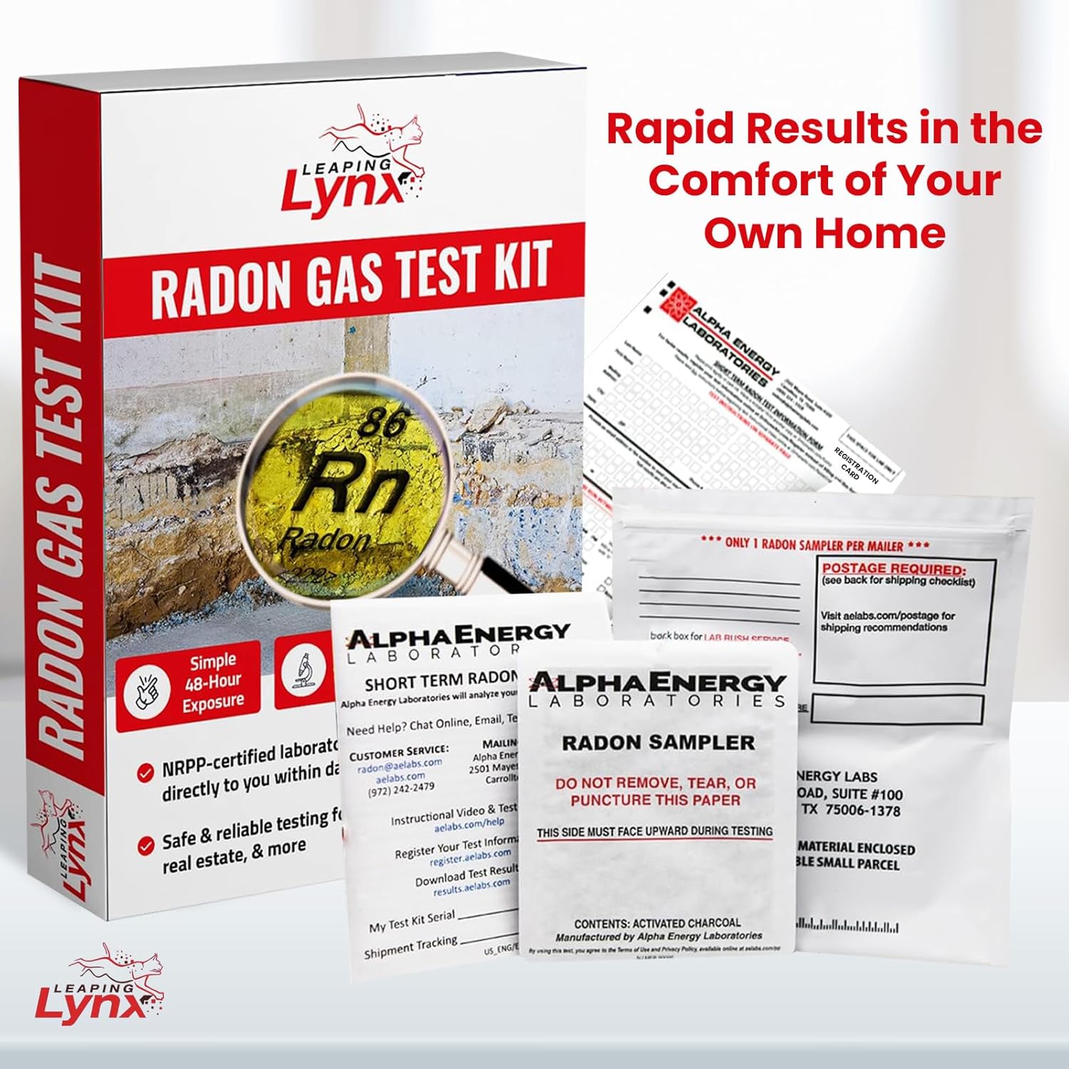 Kit de prueba de detector de gas de radón aprobado por la EPA para el hogar, tarifa de laboratorio incluida, prueba de radón a corto plazo de 48