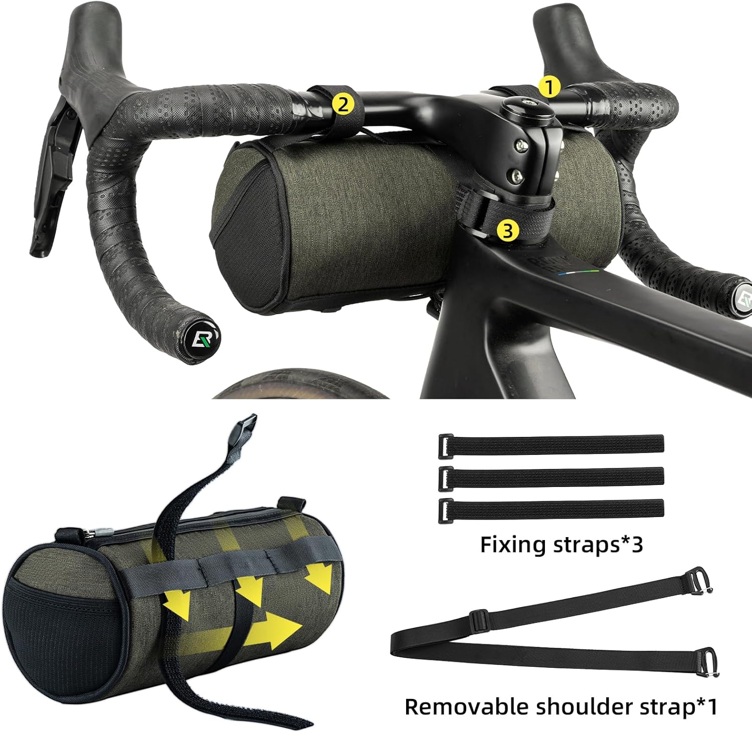 ROCKBROS Bolsa para manillar de bicicleta, bolsa pequeña para manillar de bicicleta, práctica bolsa de almacenamiento para manillar con correa para