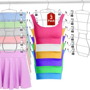 Fkamz Paquete de 3 perchas para pantalones de 6 niveles que ahorran espacio, perchas para faldas, organizadores de armario y almacenamiento con Fkamz Paquete de 3 perchas para pantalones de 6 niveles que ahorran espacio, perchas para faldas, organizadores de armario y almacenamiento con