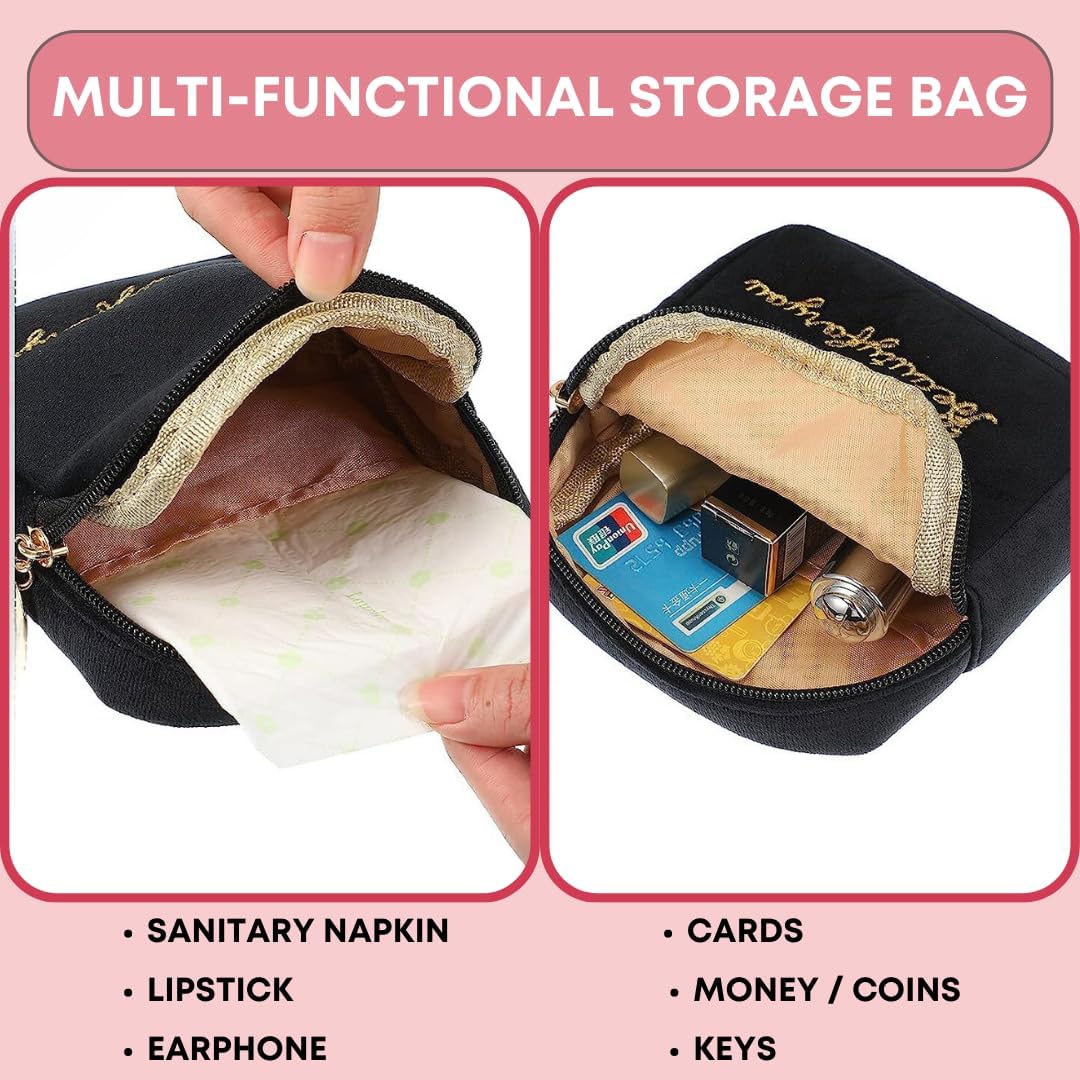 Bolsas de almacenamiento reutilizables para servilletas sanitarias portátiles para mujeres y niñas  Terciopelo suave al tacto con cordón de clip