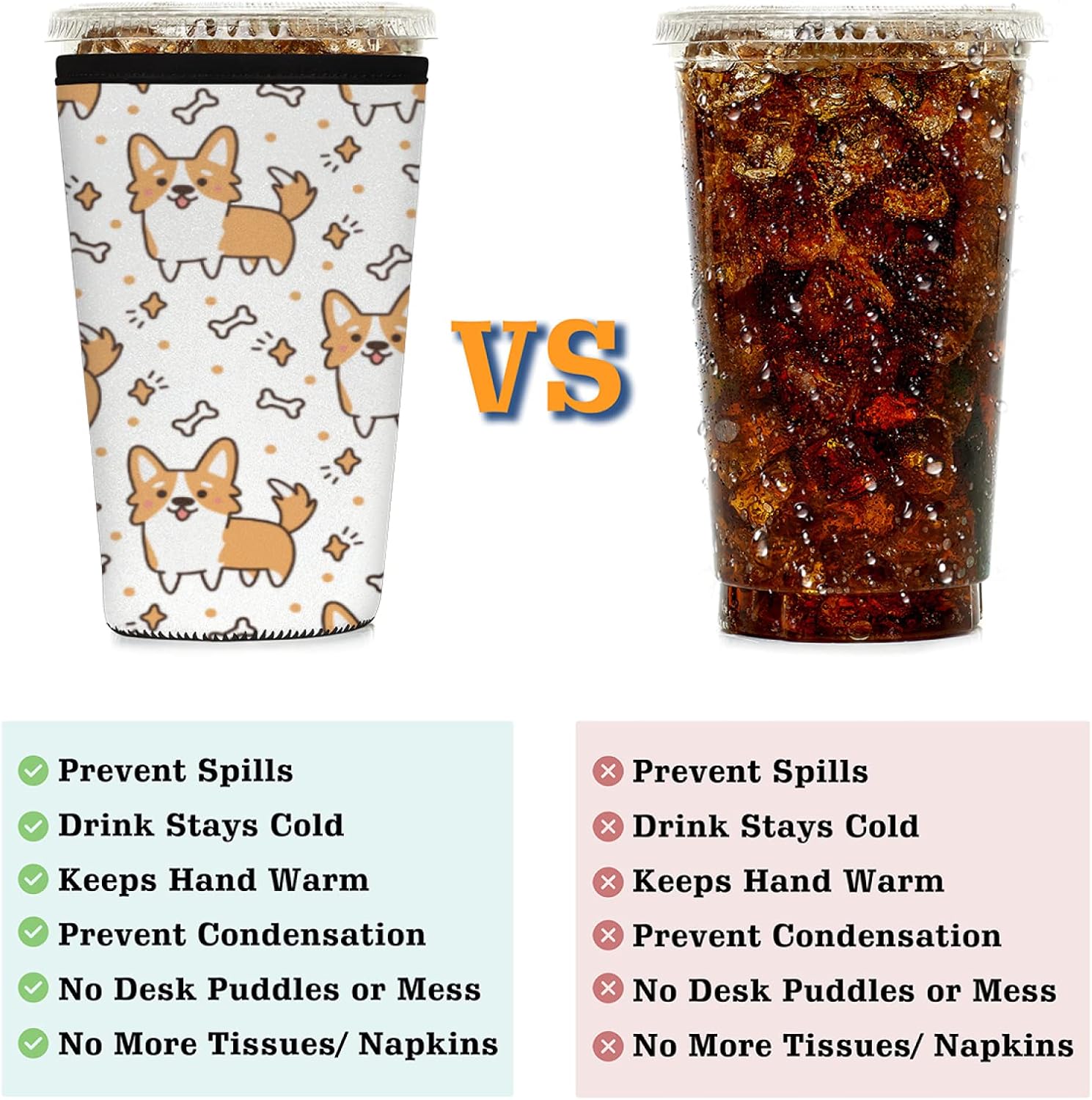 Funda de café helado, lindo perro corgi, diseño de estrella de hueso animal, reutilizable, de neopreno, aislante, para bebidas frías, bebidas, 32