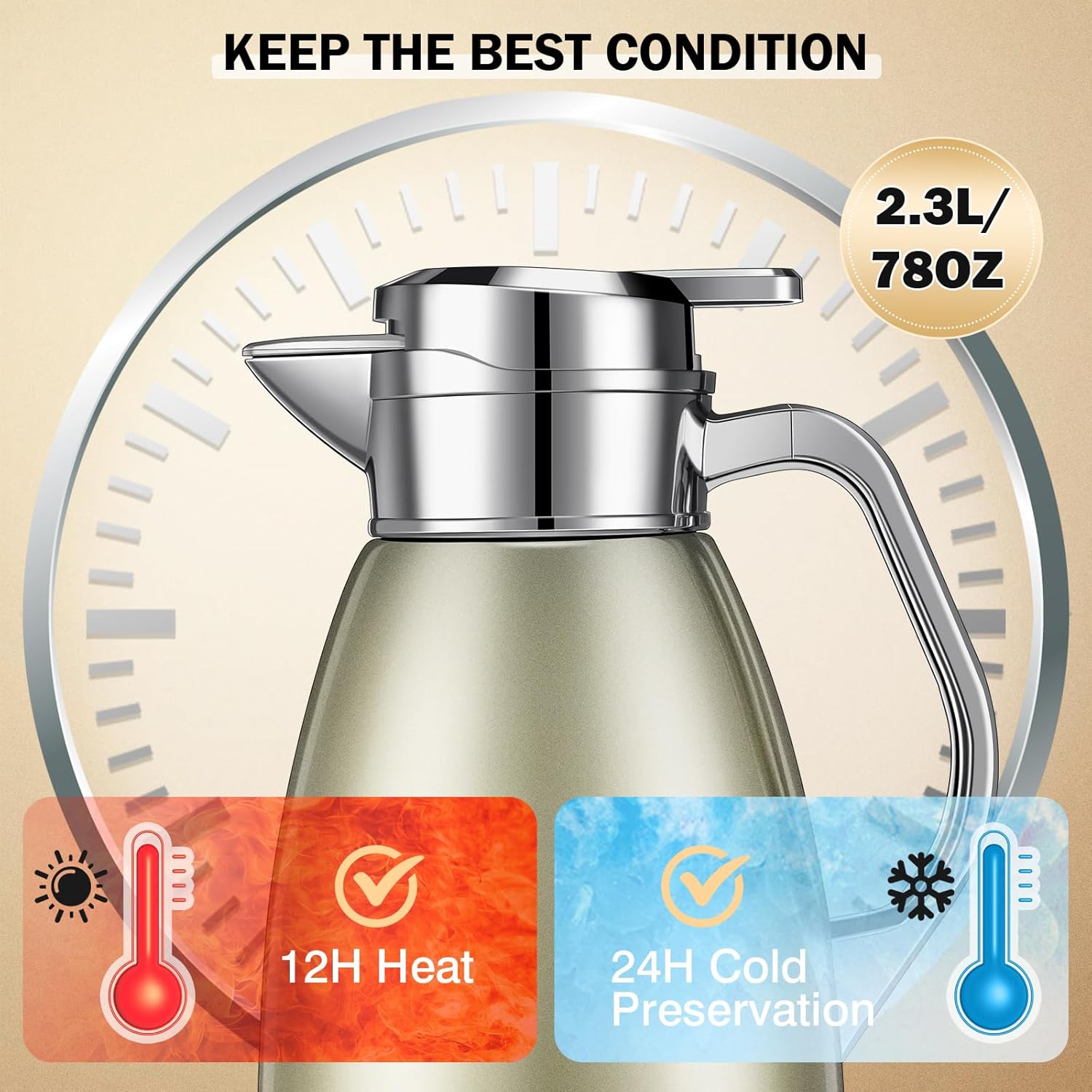 2 jarras térmicas de café de 78 onzas, dispensador de agua caliente, jarra de acero inoxidable para café líquido caliente, té, leche con 2 cepillos,