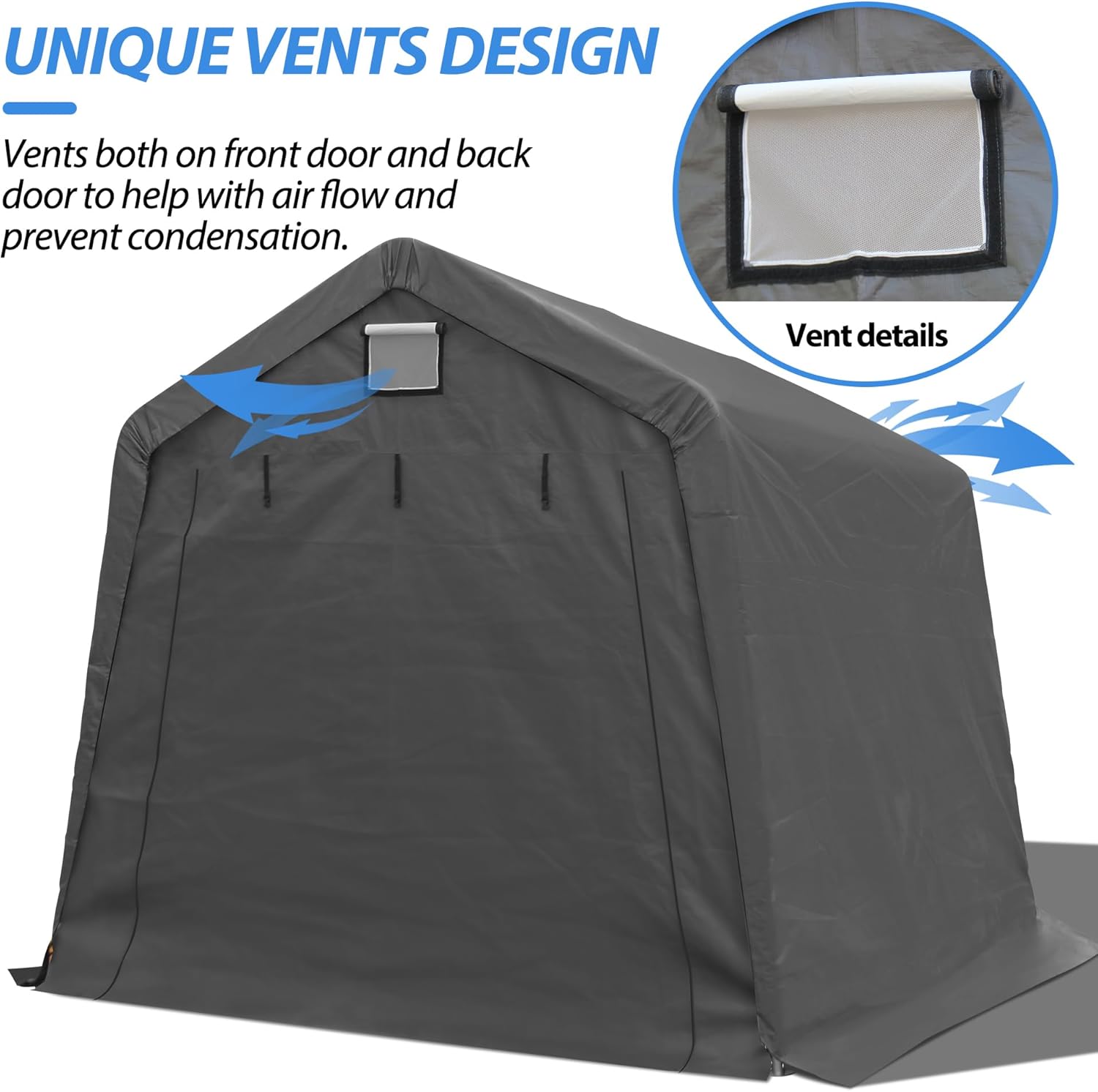Raysfung Cobertizo de almacenamiento al aire libre de 10 x 10 pies, cobertizo de almacenamiento portátil resistente con puerta enrollable con