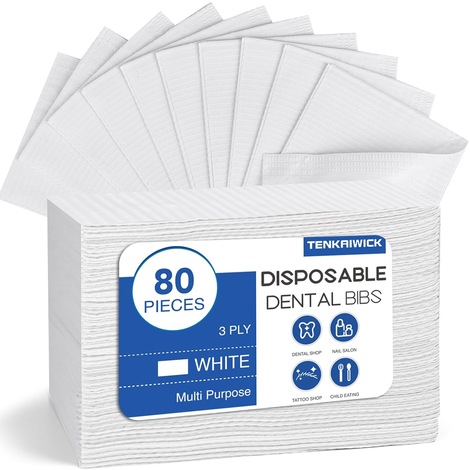 Paquete de 80 baberos dentales desechables de 13 x 18 pulgadas, 3 capas impermeables, para salón de uñas, clínica dental, alimentación, tienda de