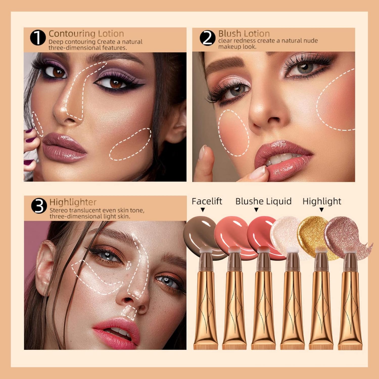 Ofanyia Varita de belleza Liquid Blusher, colorete facial líquido con aplicador de cojín suave, acabado mate cremoso suave, maquillaje ligero
