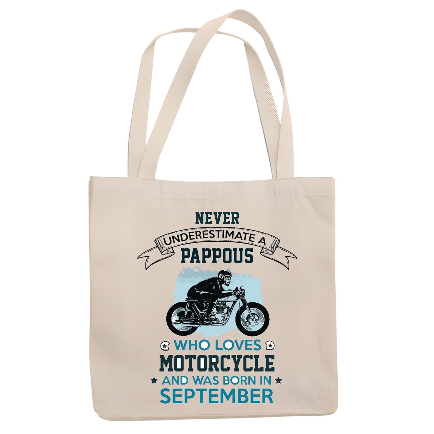 Motorcycle Loving DADA Born in OCTOBER Perfect Gift Idea Natural White Multicolor Canvas Tote Bag