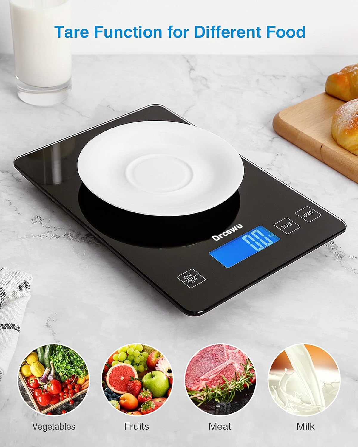 Drcowu – Báscula digital grande de cocina, báscula de cocina de 33.1 lbs para hornear, cocinar, Keto y preparación de comidas, báscula de peso de