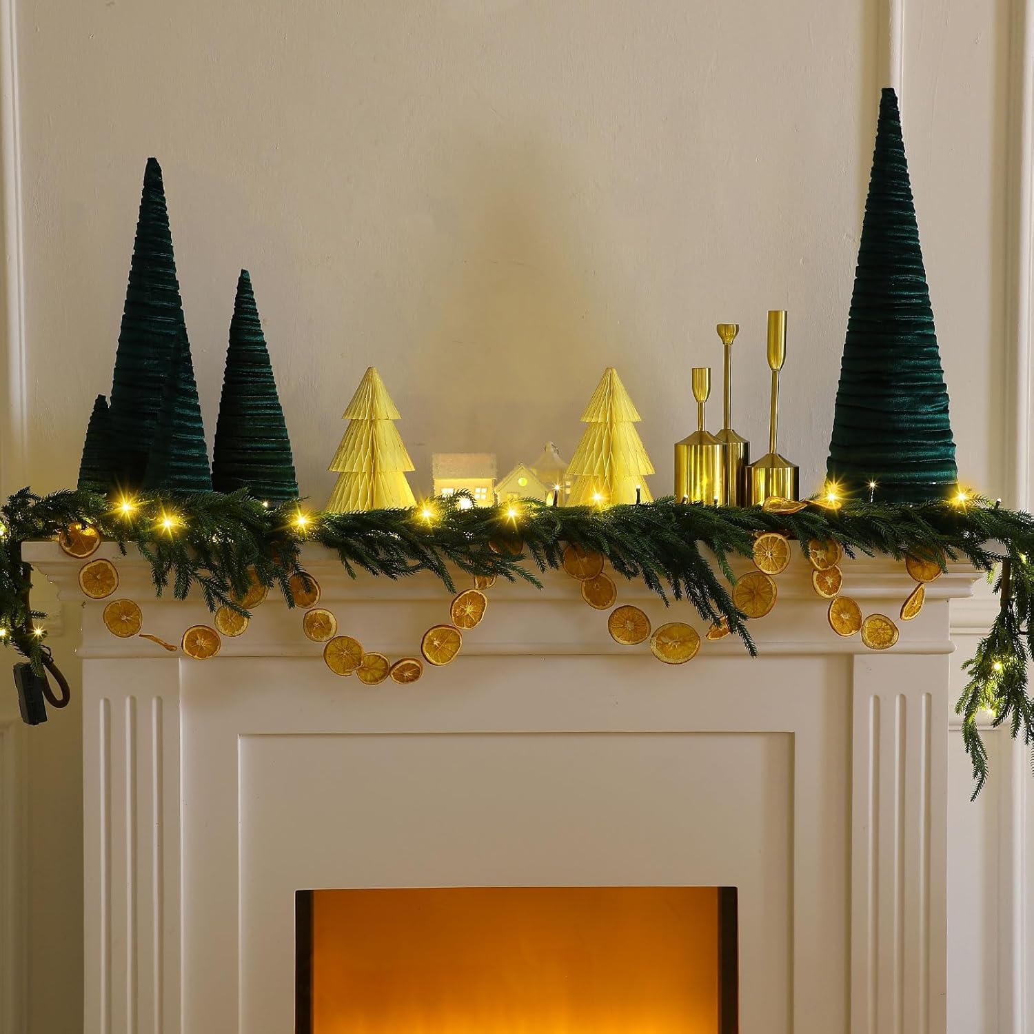 Real Touch Norfolk – Guirnalda de pino sintético, guirnalda de Navidad artificial preiluminada, con luces LED blancas cálidas para Navidad,