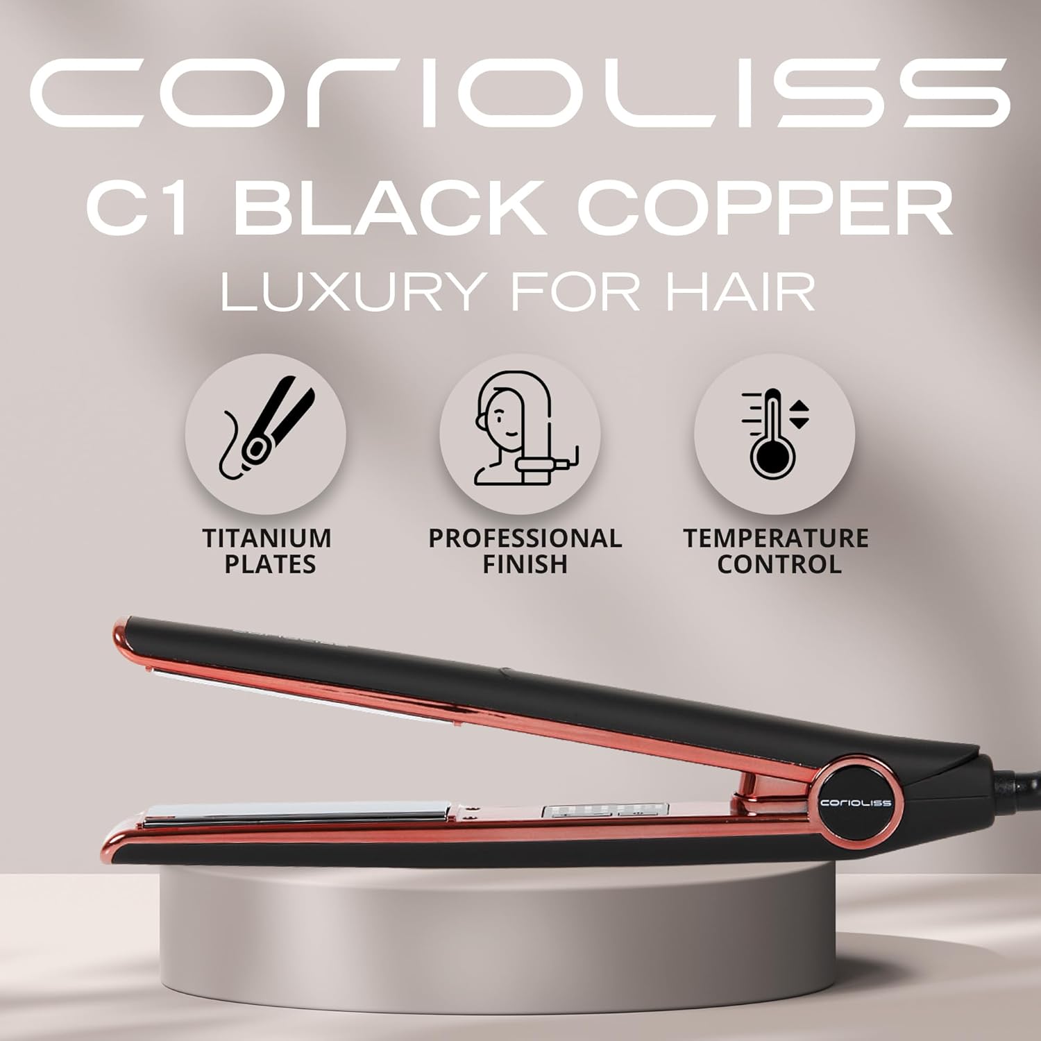 Corioliss Plancha de pelo C1 Plancha Profesional de Titanio Placas de Control de Temperatura Estuche de Viaje (Negro Suave al Tacto