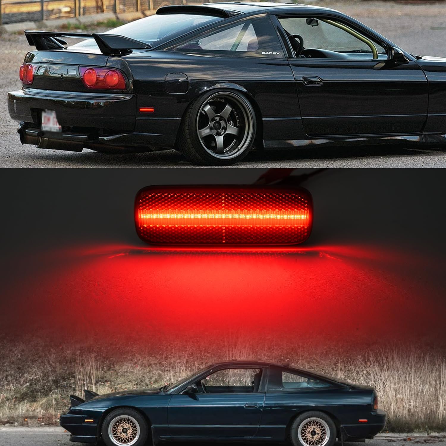 Luces LED de posición laterales de repuesto para Ni’ssan 240SX S13 1989-1994 ámbar delanteras y traseras rojas luces de señal laterales rojas lente