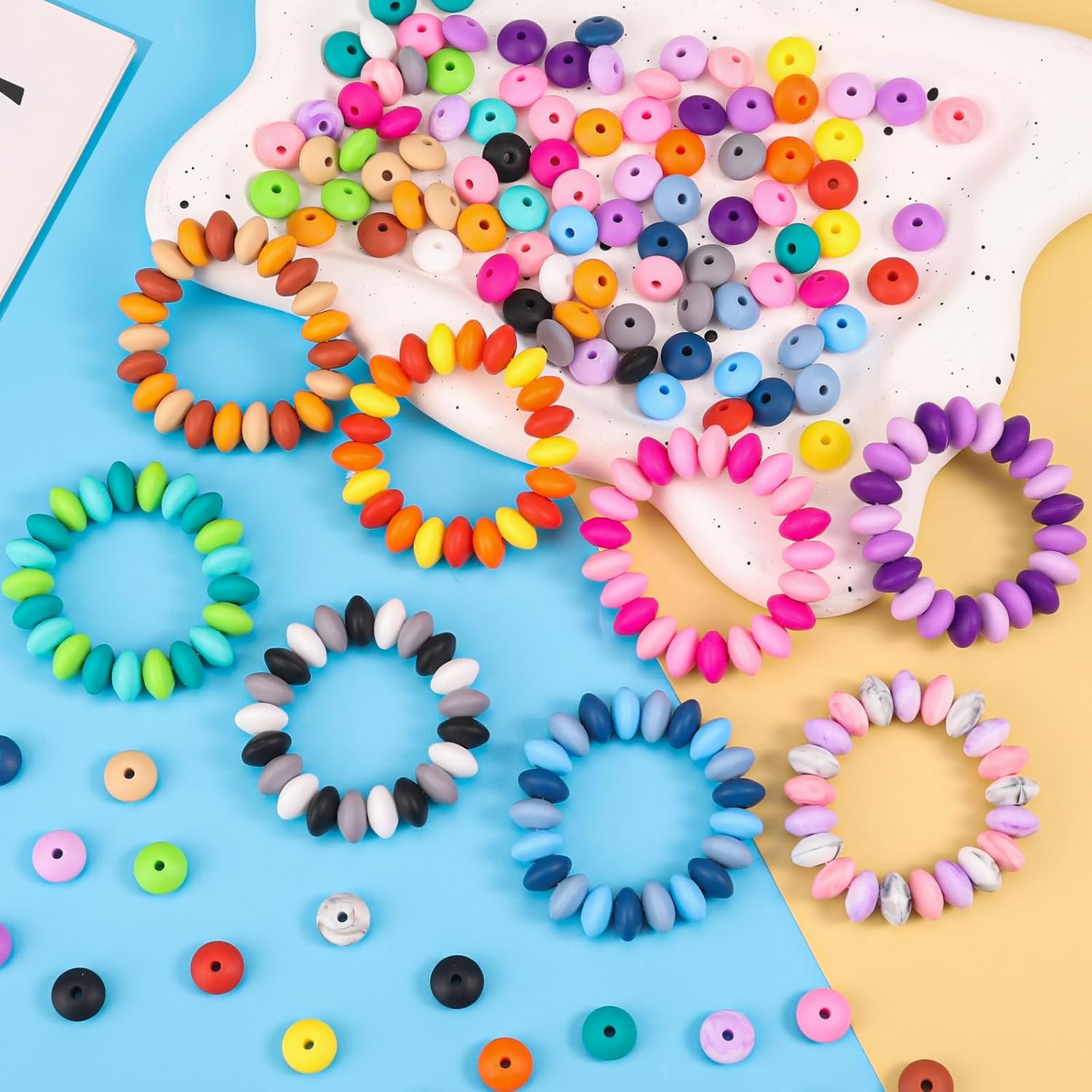 100 cuentas de lentejas de silicona, cuentas focales de silicona de goma de 0.472 pulgadas a granel para llavero, pulsera, collar, manualidades