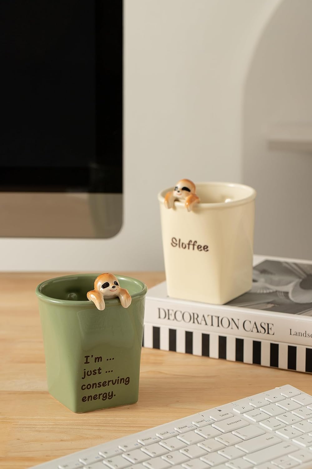 DIHOclub Taza de cerámica divertida en 3D de perezoso para mujeres y hombres, regalo para mejores amigos y compañeros de trabajo (verde claro)
