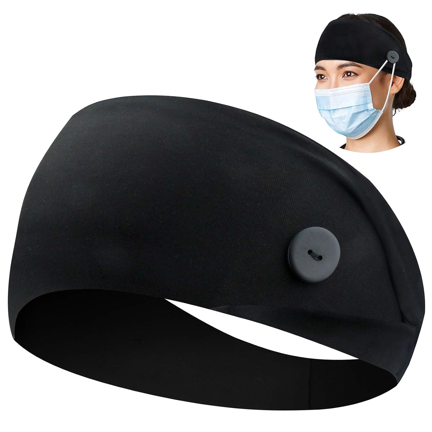 ABAMERICA Diademas con botón para máscara, diademas anchas de enfermería antideslizantes y elásticas para mujeres, hombres y médicos (BOTON- 1
