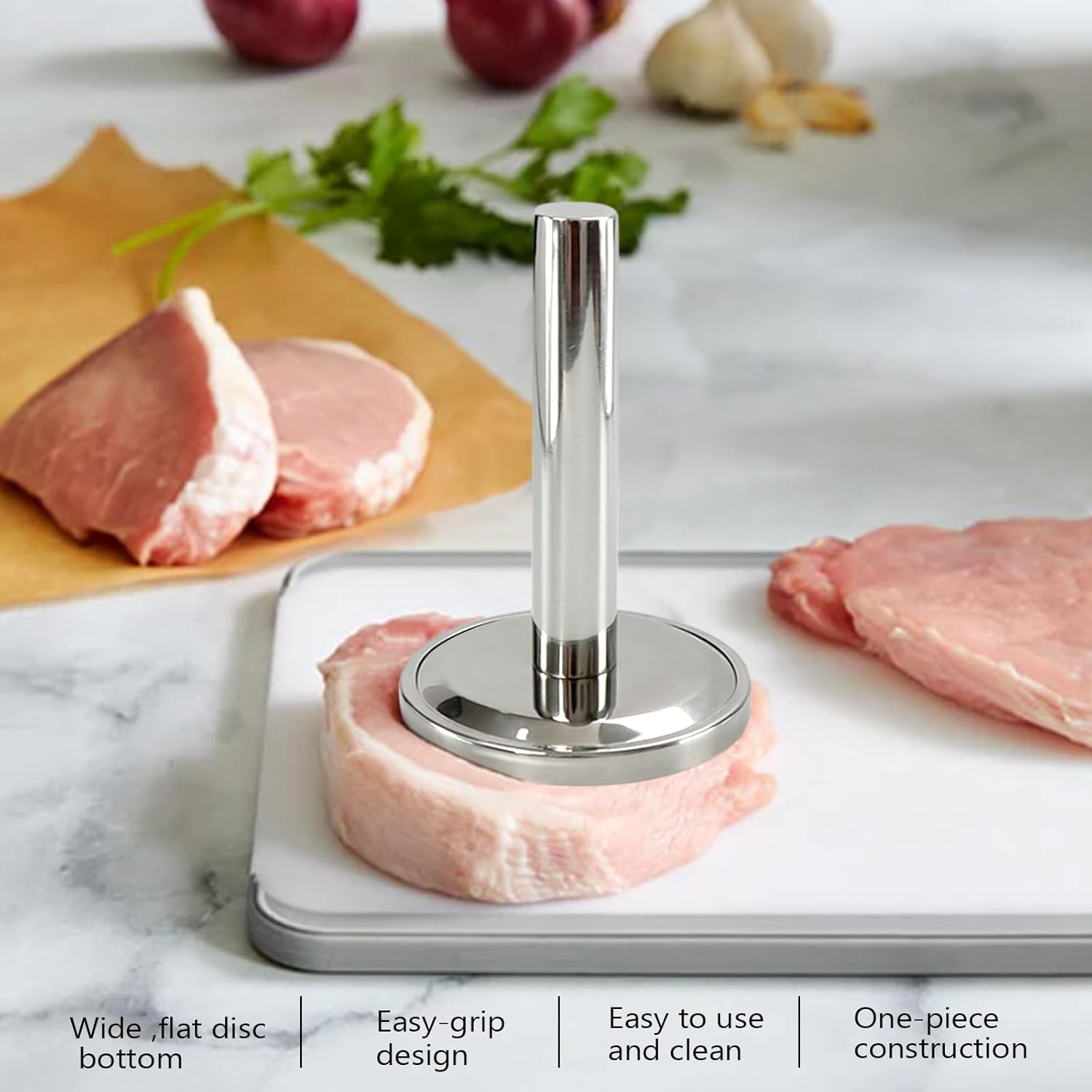 KAYCROWN Martillo ablandador de carne, aplanador de carne, mazo de carne de cocina de acero inoxidable para aplanar carne de carne de aves de