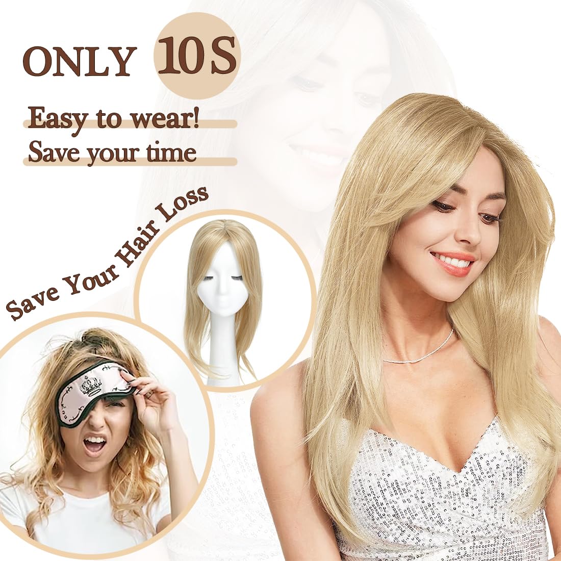 UDU Toppers para el cabello para mujer para adelgazar el cabello rubio oscuro, reflejos de fibra sintética, piezas de pelo para mujer, multicapa,