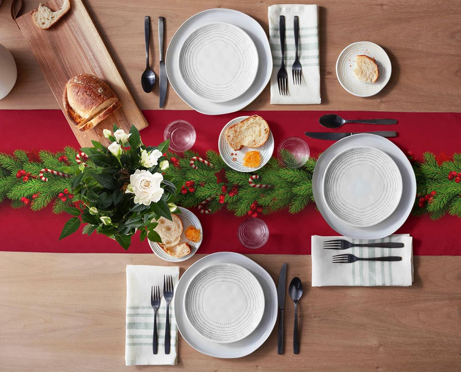 Caminos de mesa de Navidad de 70 pulgadas de largo, árboles de Navidad, ropa de cama de algodón rojo, bufandas para bodas, mesas de comedor,