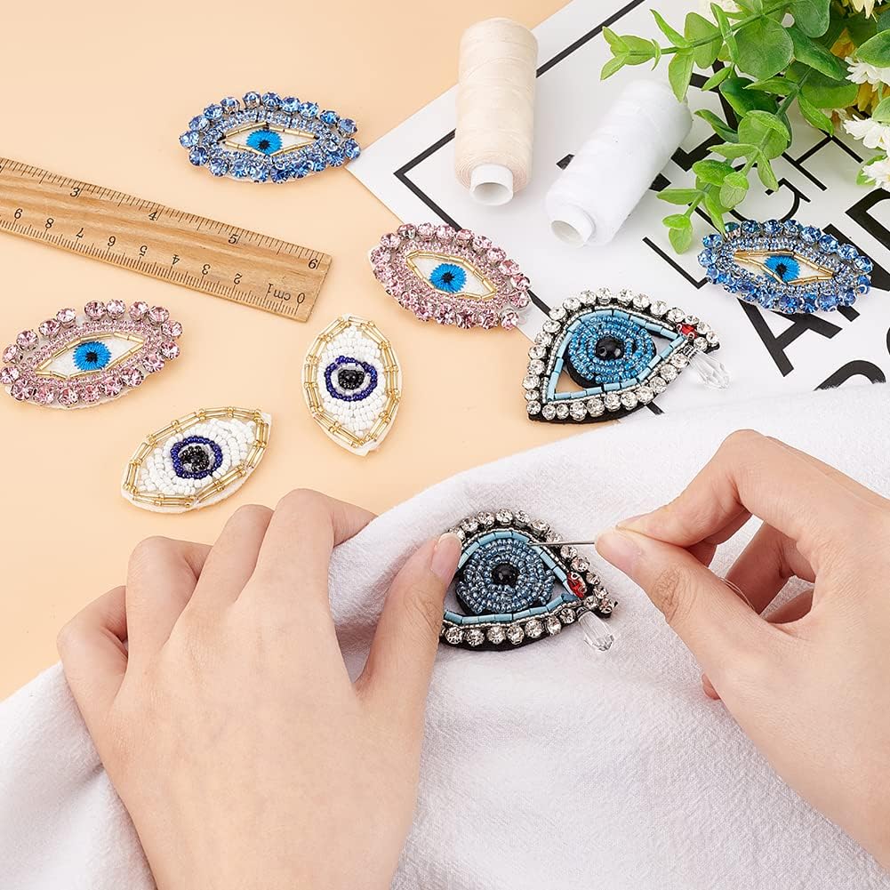 FINGERINSPIRE 8 parches de cristal con diamantes de imitación de Egipto contra el mal de ojo, 4 estilos exquisitos bordados en forma de ojo, parches