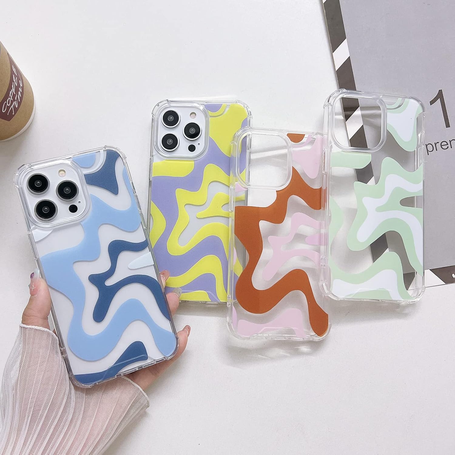 Ginkgonut Funda compatible con iPhone 13 Pro, diseño ondulado simple y simple para mujeres y niñas, funda de TPU suave + protección de policarbonato