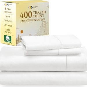 California Design Den Softest Sábanas 100% algodón, juego de sábanas de tamaño matrimonial, juego de 4 piezas, ropa de cama de satén de 400 hilos, California Design Den Softest Sábanas 100% algodón, juego de sábanas de tamaño matrimonial, juego de 4 piezas, ropa de cama de satén de 400 hilos,