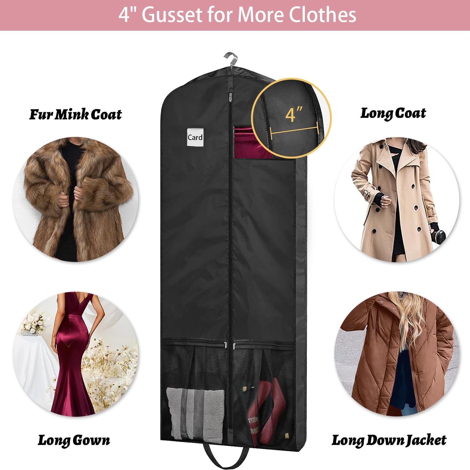 Bolsas de vestir para vestidos largos, bolsas de ropa de 65 pulgadas para colgar ropa, bolsas de vestir para almacenamiento en armario y viajes,