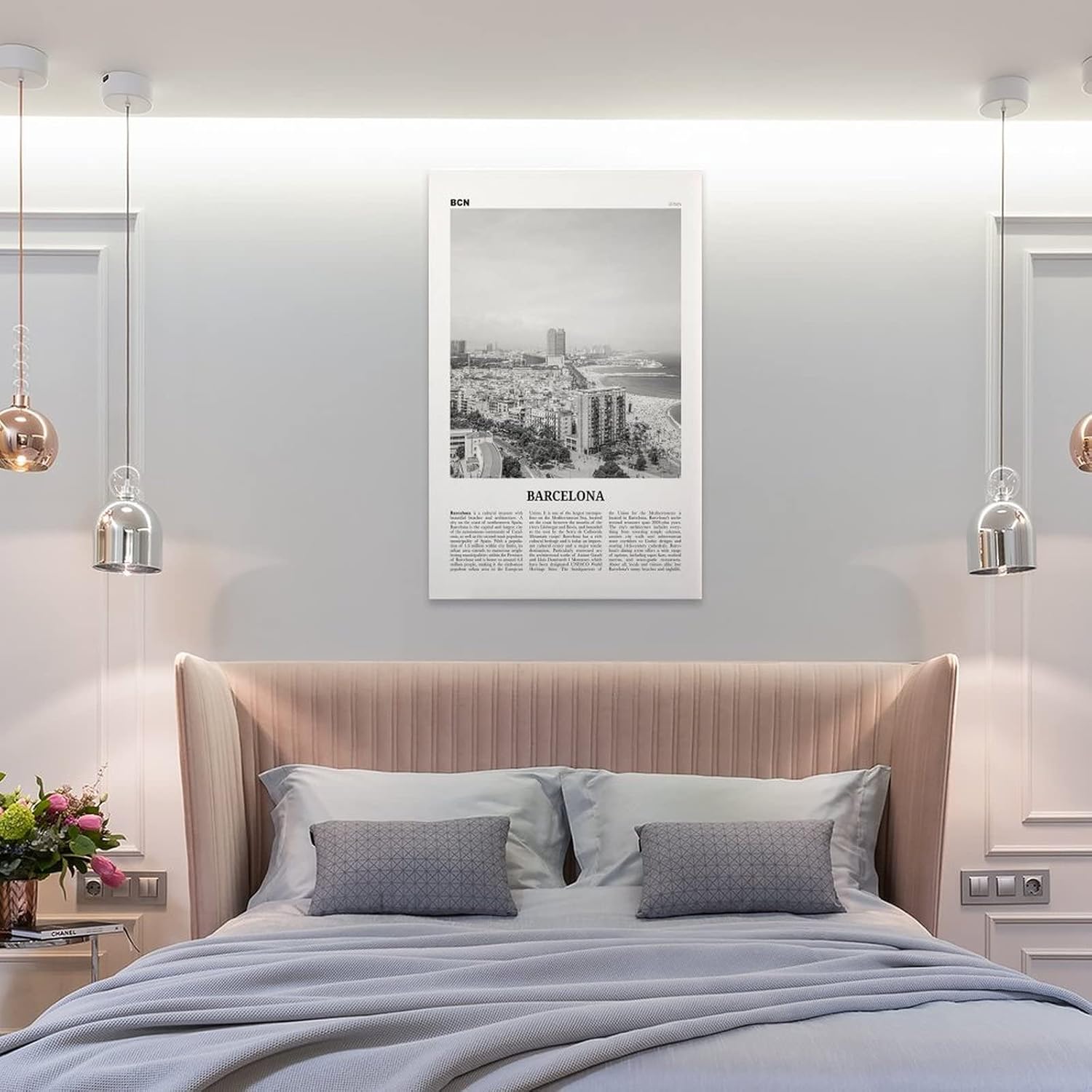 Barcelona Print Playa en blanco y negro, arte de pared de Barcelona, póster de Barcelona, foto de Barcelona, póster de lienzo de Barcelona, arte de