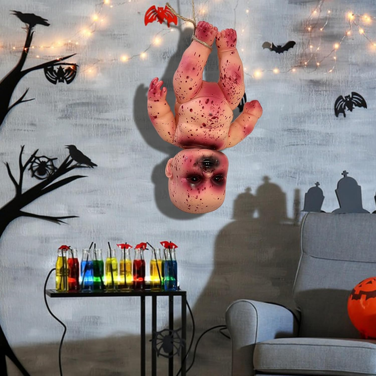 Muñeca de Halloween, espeluznante muñeca zombi de Halloween, juguete de decoración de terror de casa embrujada, juguete de decoración con sangre