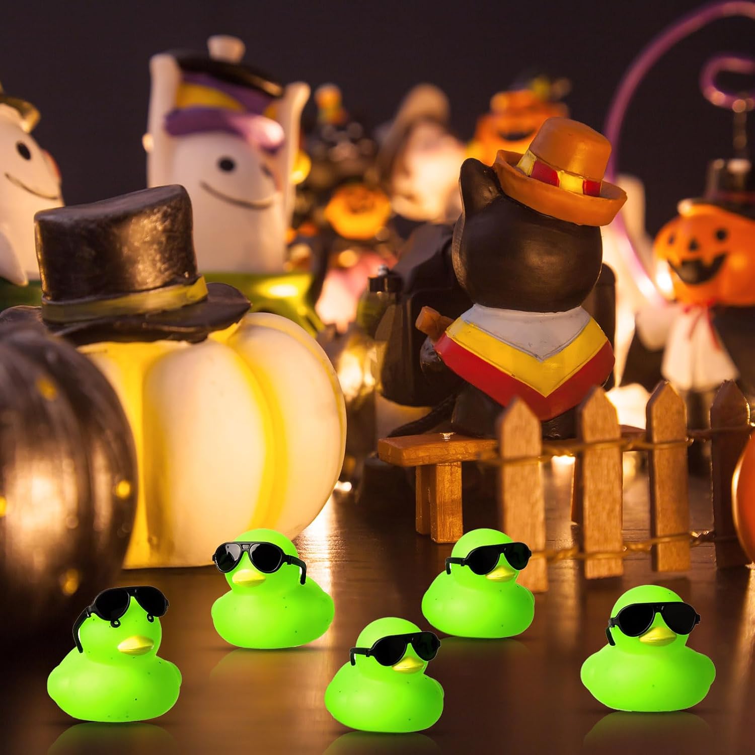 60 mini patos de goma con 60 lentes de sol de 2.2 pulgadas que brillan en la oscuridad, patos de goma chirriantes, juguetes de bañera a granel,