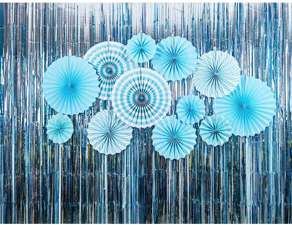Cortinas de fondo para cabina de fotos de oropel de papel metálico para decoración de fiestas, paquete de 4 cortinas de flecos de papel de aluminio