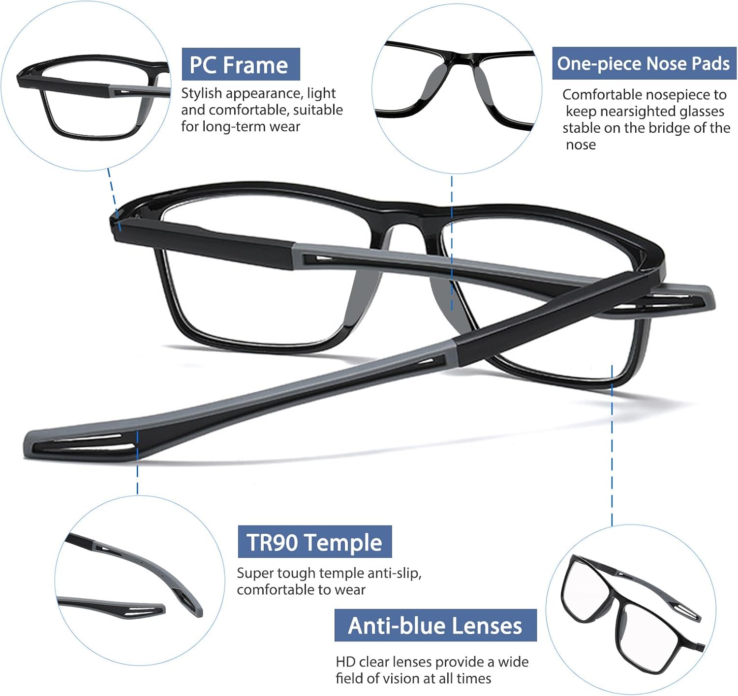 Gafas de miopía fotocromática para hombres y mujeres a distancia, bloqueo de luz azul, lentes de visión corta
