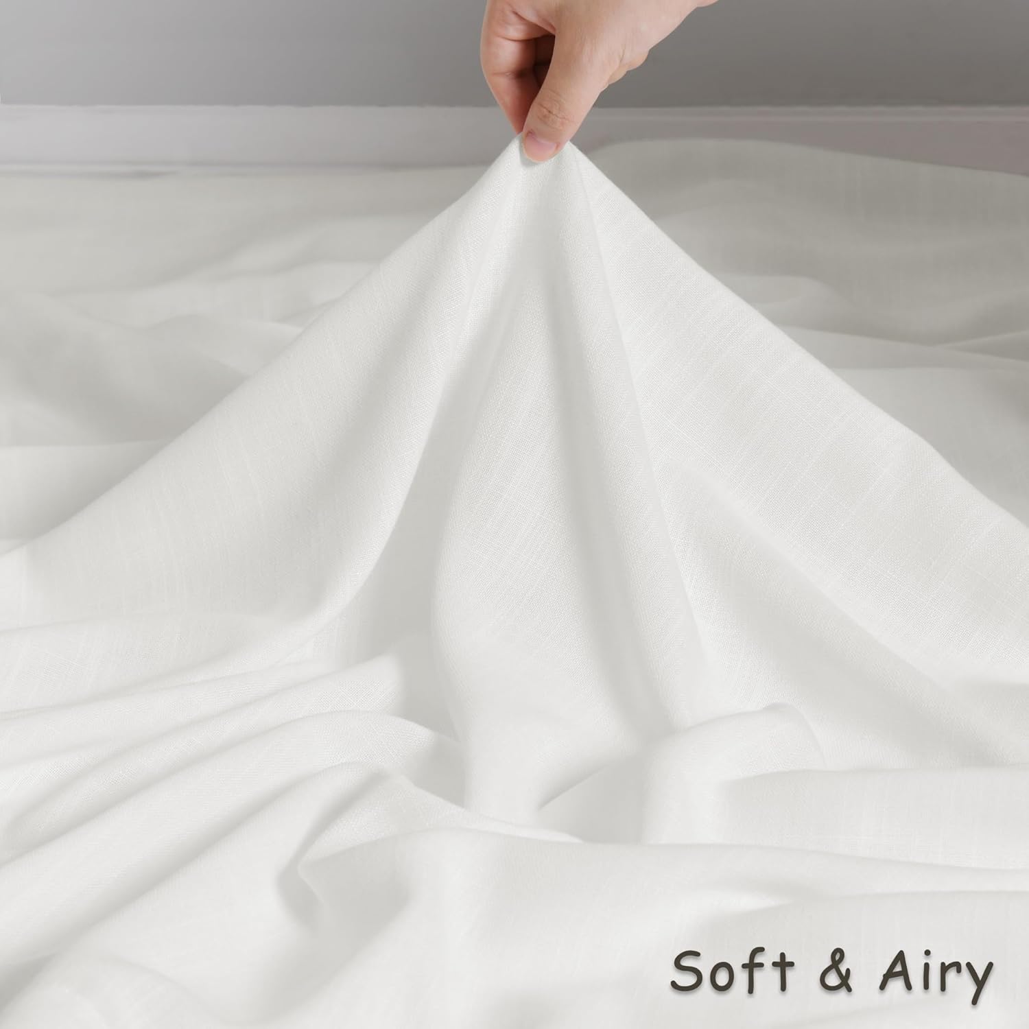 Cortinas de lino blanco roto de 84 pulgadas de largo, juego de 2 paneles de cortinas de lino semitransparentes con ojales para dormitorio, filtro de