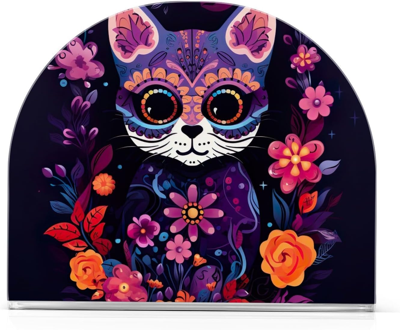 Servilletero de gato con calavera de azúcar de Halloween para mesa, dispensadores de servilletas de tejido acrílico, servilleteros de cóctel para