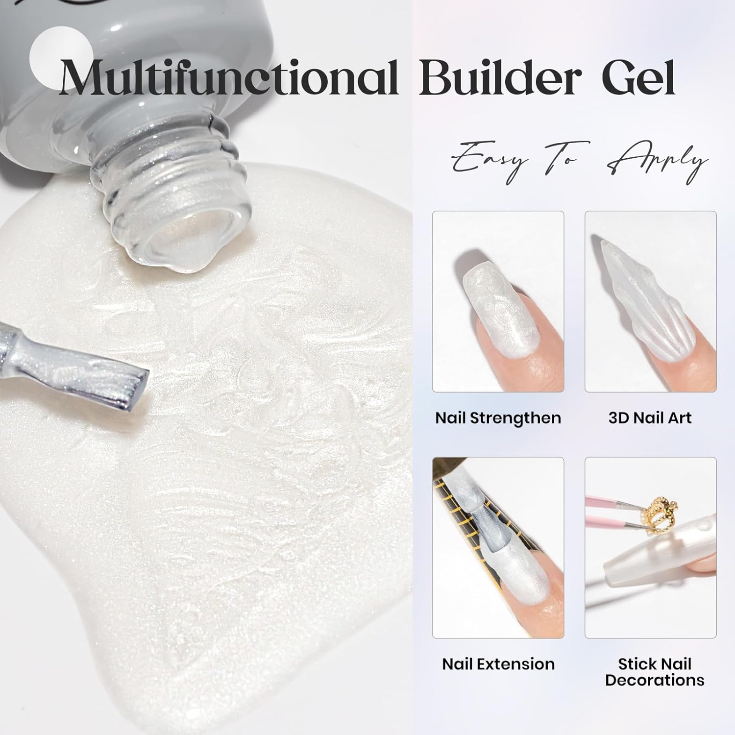 MIZHSE Gel constructor para uñas, gel constructor de uñas perla, gel en una botella, fortalecedor de uñas, reparación de extensión de uñas, gel duro