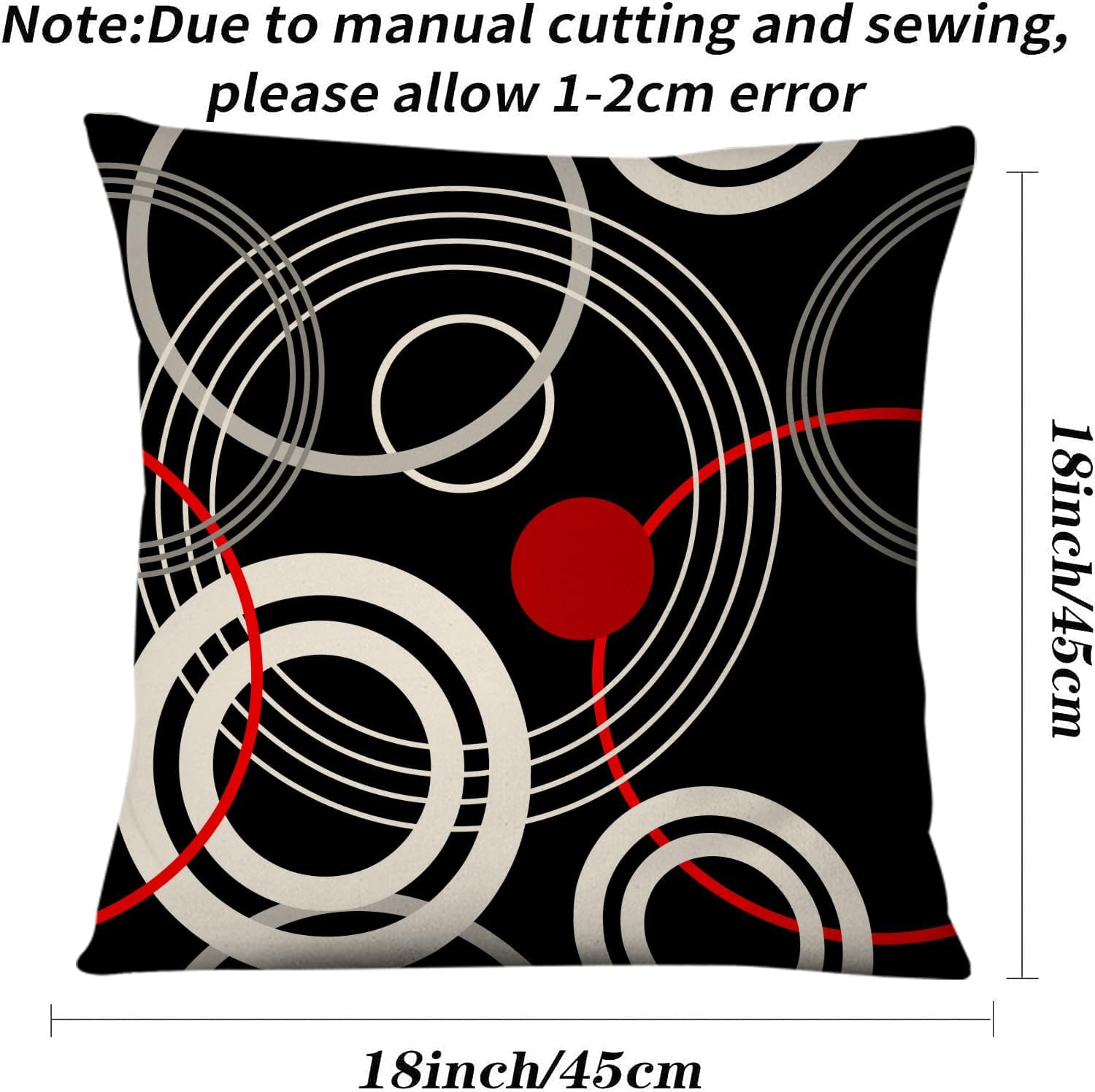 Juego de 4 fundas de almohada abstractas rojas y negras de 18 x 18 pulgadas, fundas de almohada decorativas, fundas de cojín cuadradas geométricas