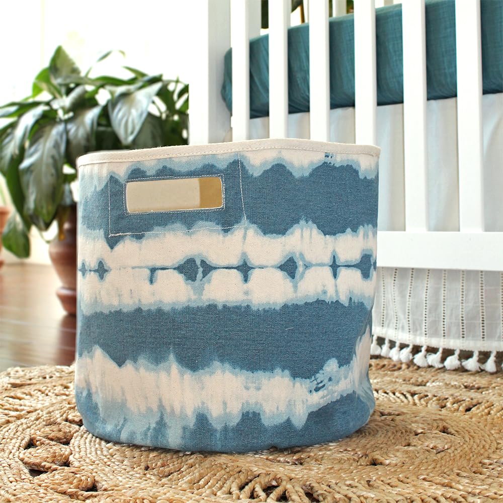 Crane Baby Contenedor de almacenamiento de tela para guardería y niños pequeños, almacenamiento de juguetes para niños y niñas, teñido anudado azul,